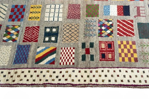 Close-up detail of 2000s Persian Gabbeh rug from Iran / Persia showing Wool weave