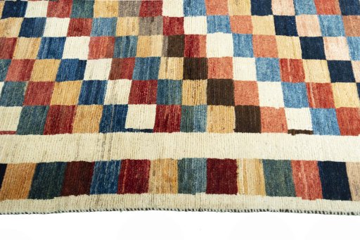 Close-up detail of 2000s Persian Gabbeh rug from Iran / Persia showing Wool weave