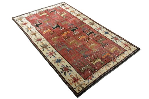 Close-up detail of 2000s Persian Gabbeh rug from Iran / Persia showing Wool weave