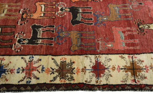 Close-up detail of 2000s Persian Gabbeh rug from Iran / Persia showing Wool weave