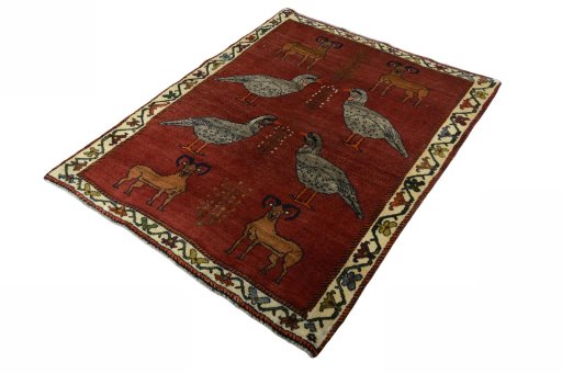 Close-up detail of 2000s Persian Gabbeh rug from Iran / Persia showing Wool weave