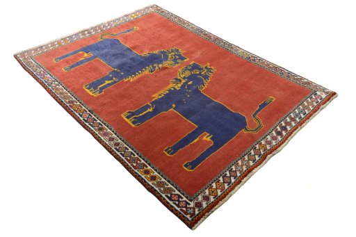 Close-up detail of 2000s Persian Gabbeh rug from Iran / Persia showing Wool weave