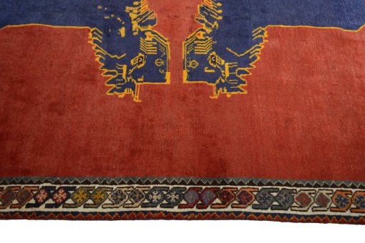 Close-up detail of 2000s Persian Gabbeh rug from Iran / Persia showing Wool weave
