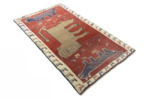 Close-up detail of 2000s Persian Gabbeh rug from Iran / Persia showing Wool weave