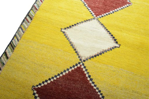 Backside of handmade 2000s Persian Gabbeh rug showing knot structure and weave density