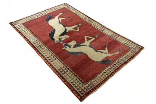 Close-up detail of 2000s Persian Gabbeh rug from Iran / Persia showing Wool weave