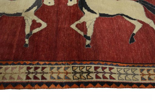 Close-up detail of 2000s Persian Gabbeh rug from Iran / Persia showing Wool weave