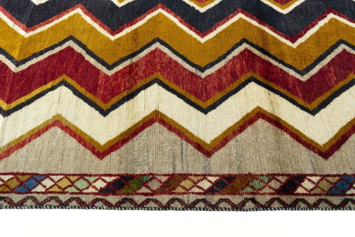 Close-up detail of 2000s Persian Gabbeh rug from Iran / Persia showing Wool weave