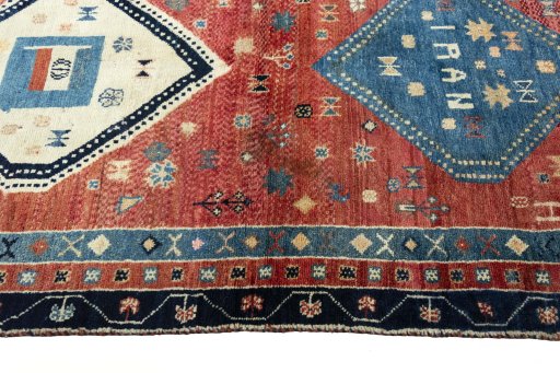 Close-up detail of 2000s Persian Gabbeh rug from Iran / Persia showing Wool weave
