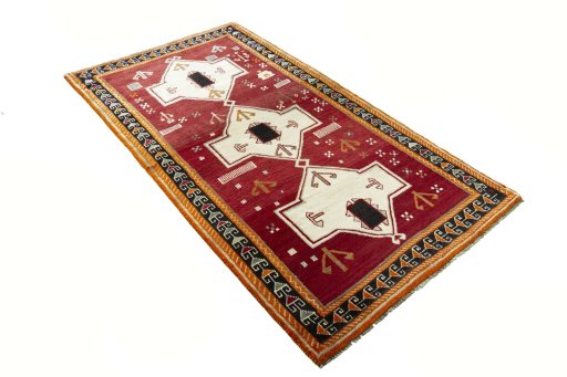 Close-up detail of 2000s Persian Gabbeh rug from Iran / Persia showing Wool weave