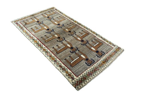 Close-up detail of 2000s Persian Gabbeh rug from Iran / Persia showing Wool weave
