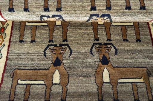 Full view of 2000s Persian Gabbeh rug from Iran / Persia, 183 × 100 cm in Gray tones