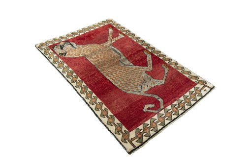 Close-up detail of 2000s Persian Gabbeh rug from Iran / Persia showing Wool weave