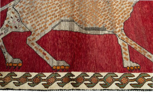 Close-up detail of 2000s Persian Gabbeh rug from Iran / Persia showing Wool weave