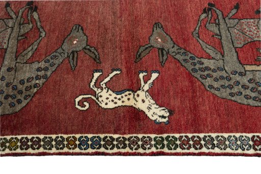 Close-up detail of 2000s Persian Gabbeh rug from Iran / Persia showing Wool weave