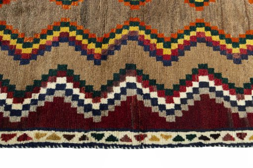 Close-up detail of 2000s Persian Gabbeh rug from Iran / Persia showing Wool weave