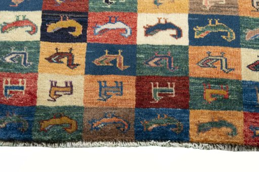 Central medallion detail of 2000s Persian Gabbeh rug from Iran / Persia