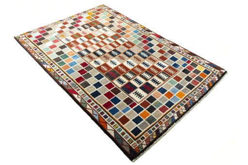 Close-up detail of 2000s Persian Gabbeh rug from Iran / Persia showing Wool weave