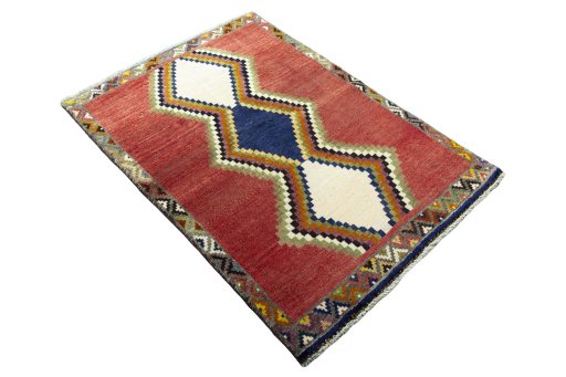 Close-up detail of 2000s Persian Gabbeh rug from Iran / Persia showing Wool weave
