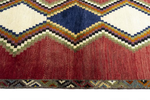 Close-up detail of 2000s Persian Gabbeh rug from Iran / Persia showing Wool weave