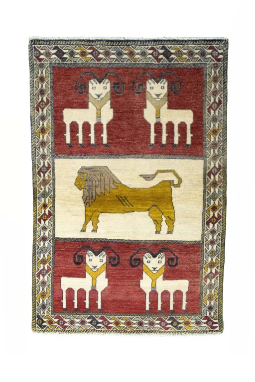 Full view of 2000s Persian Gabbeh rug from Iran / Persia, 155 × 103 cm in Multi Color tones