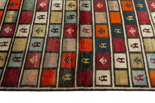 Close-up detail of 2000s Persian Gabbeh rug from Iran / Persia showing Wool weave