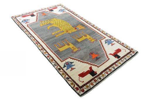 Close-up detail of 2000s Persian Gabbeh rug from Iran / Persia showing Wool weave