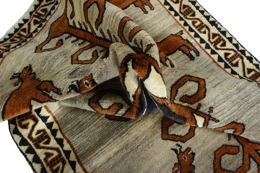 Close-up detail of 2000s Persian Gabbeh rug from Iran / Persia showing Wool weave