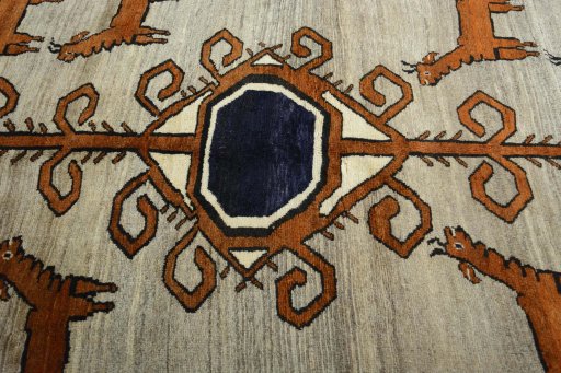 Central medallion detail of 2000s Persian Gabbeh rug from Iran / Persia