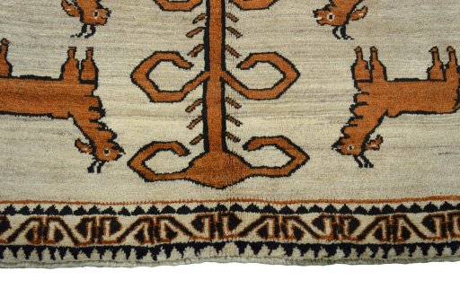 Close-up detail of 2000s Persian Gabbeh rug from Iran / Persia showing Wool weave