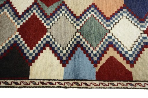 Close-up detail of 2000s Persian Gabbeh rug from Iran / Persia showing Wool weave