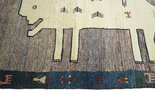 Close-up detail of 2000s Persian Gabbeh rug from Iran / Persia showing Wool weave