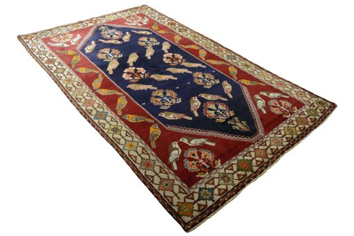 Close-up detail of 2000s Persian Gabbeh rug from Iran / Persia showing Wool weave