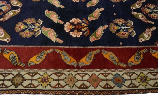 Full view of 2000s Persian Gabbeh rug from Iran / Persia, 264 × 162 cm in Blue tones
