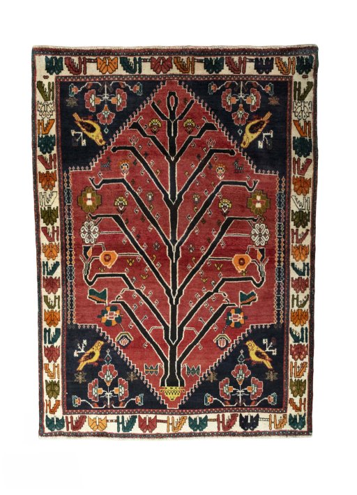 Full view of 2000s Persian Gabbeh rug from Iran / Persia, 190 × 137 cm in Red tones