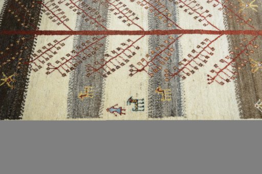 Close-up detail of New Persian Gabbeh rug from Iran / Persia showing Wool weave