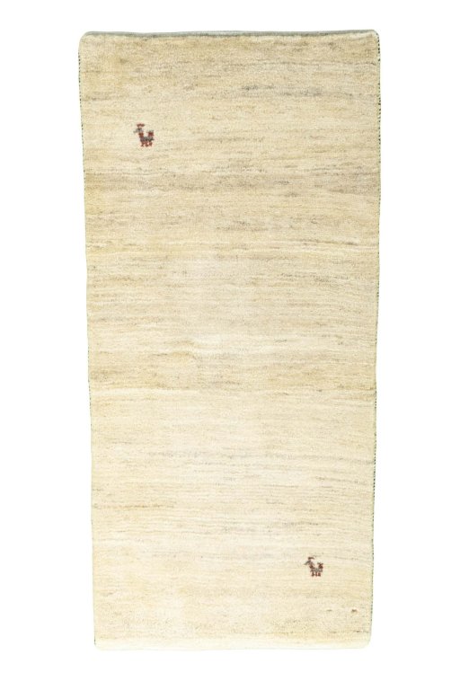 Full view of New Persian Gabbeh rug from Iran / Persia, 145 × 68 cm in Beige tones