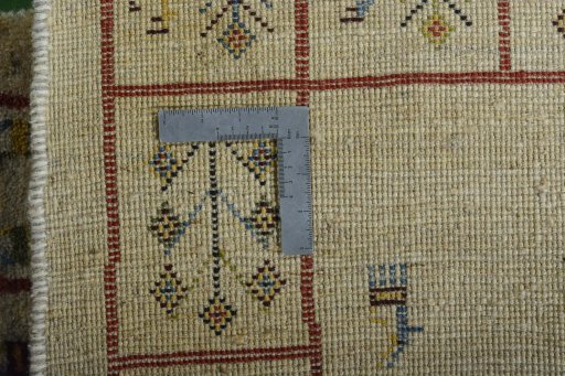 Close-up detail of New Persian Gabbeh rug from Iran / Persia showing Wool weave
