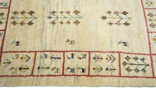 Close-up detail of New Persian Gabbeh rug from Iran / Persia showing Wool weave