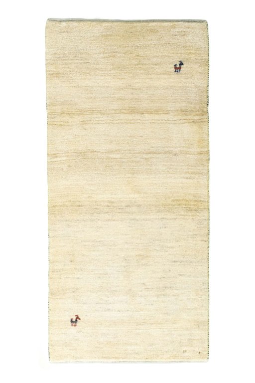 Full view of New Persian Gabbeh rug from Iran / Persia, 146 × 69 cm in Beige tones