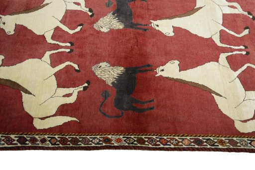Close-up detail of 2000s Persian Gabbeh rug from Iran / Persia showing Wool weave