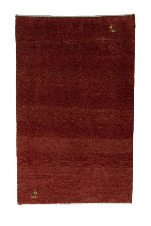 Full view of New Persian Gabbeh rug from Iran / Persia, 128 × 80 cm in Red tones