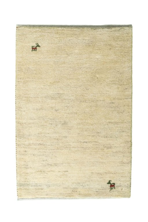 Full view of New Persian Gabbeh rug from Iran / Persia, 90 × 60 cm in Beige tones
