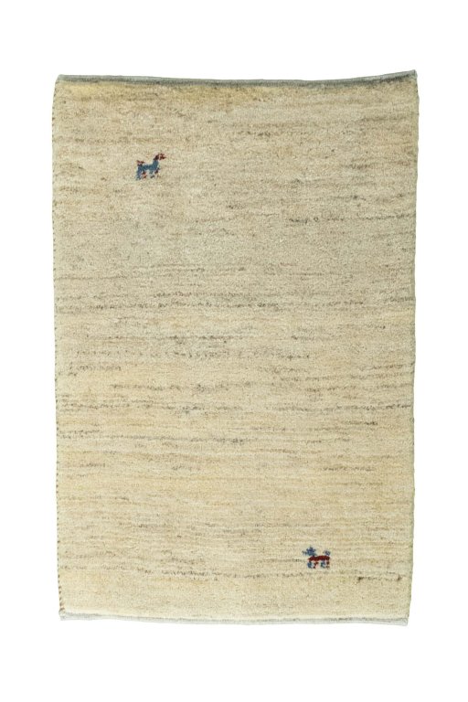 Full view of New Persian Gabbeh rug from Iran / Persia, 90 × 60 cm in Beige tones
