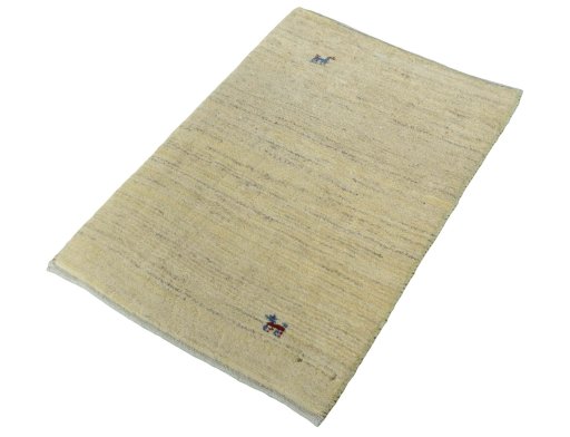 Corner detail of New Persian Gabbeh rug showing border pattern and Wool pile