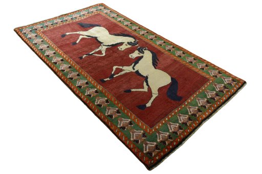 Close-up detail of 2000s Persian Gabbeh rug from Iran / Persia showing Wool weave
