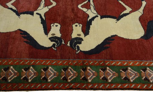 Close-up detail of 2000s Persian Gabbeh rug from Iran / Persia showing Wool weave