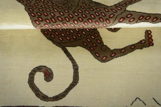 Full view of 2000s Persian Gabbeh rug from Iran / Persia, 155 × 108 cm in Beige tones