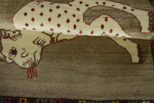 Full view of 2000s Persian Gabbeh rug from Iran / Persia, 119 × 85 cm in Gray tones