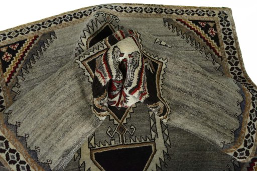 Close-up detail of 2000s Persian Gabbeh rug from Iran / Persia showing Wool weave